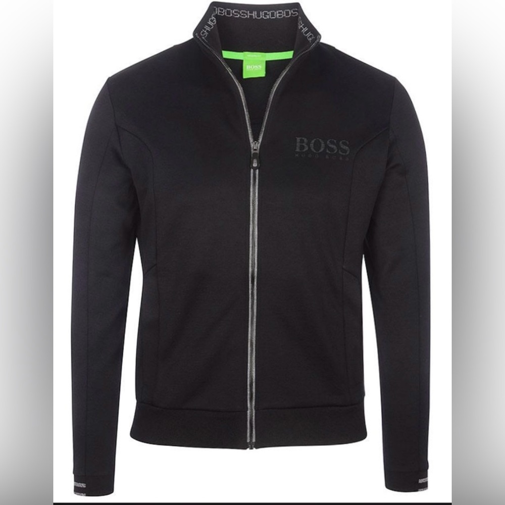 HUGO BOSS Men Skaz Modern Fit Long Sleeve Sweatshirt Black Lime Green Accents XL